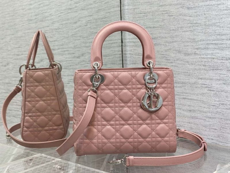 dior m0565 medium lady dior bag pink grained cannage calfskin silver 01 luxibags.ru .jpg